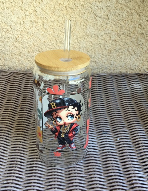 Betty Boop $ 16oz Glass Mug / Tumbler