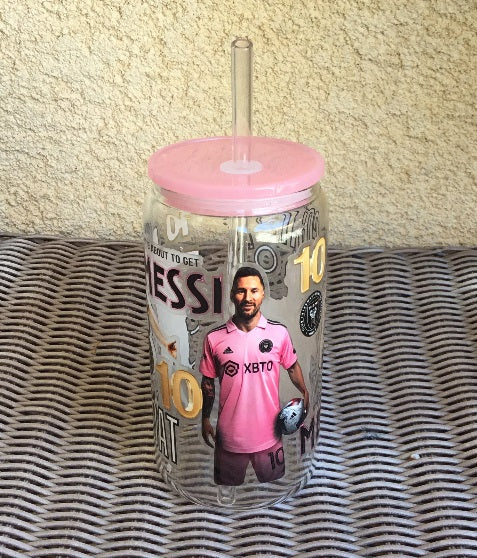 Messi Pink  16oz Glass Mug / Tumbler