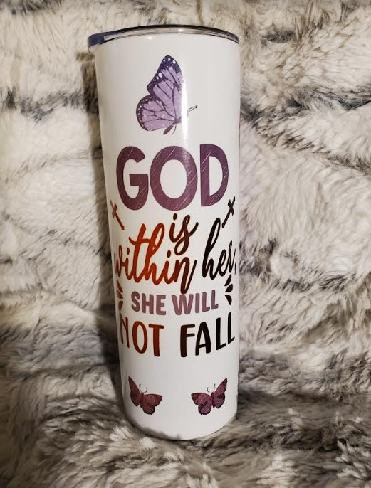 God is within her Custom 20 oz Skinny Tumbler.