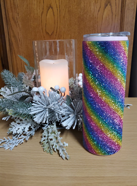 LGBTQ Custom Bling 20 oz Rainbow Skinny Tumbler