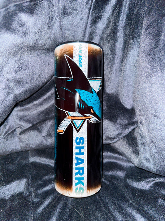 San Jose Shark Theme Custom 20 oz Skinny Tumbler